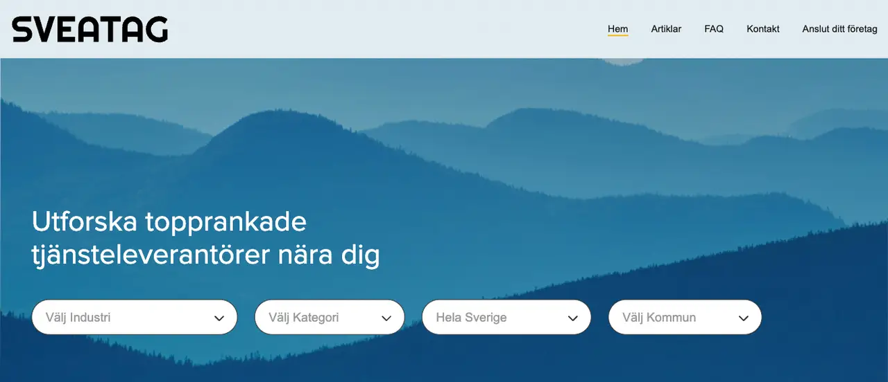 En skärmdump visar webbplatsen Sveatag.se